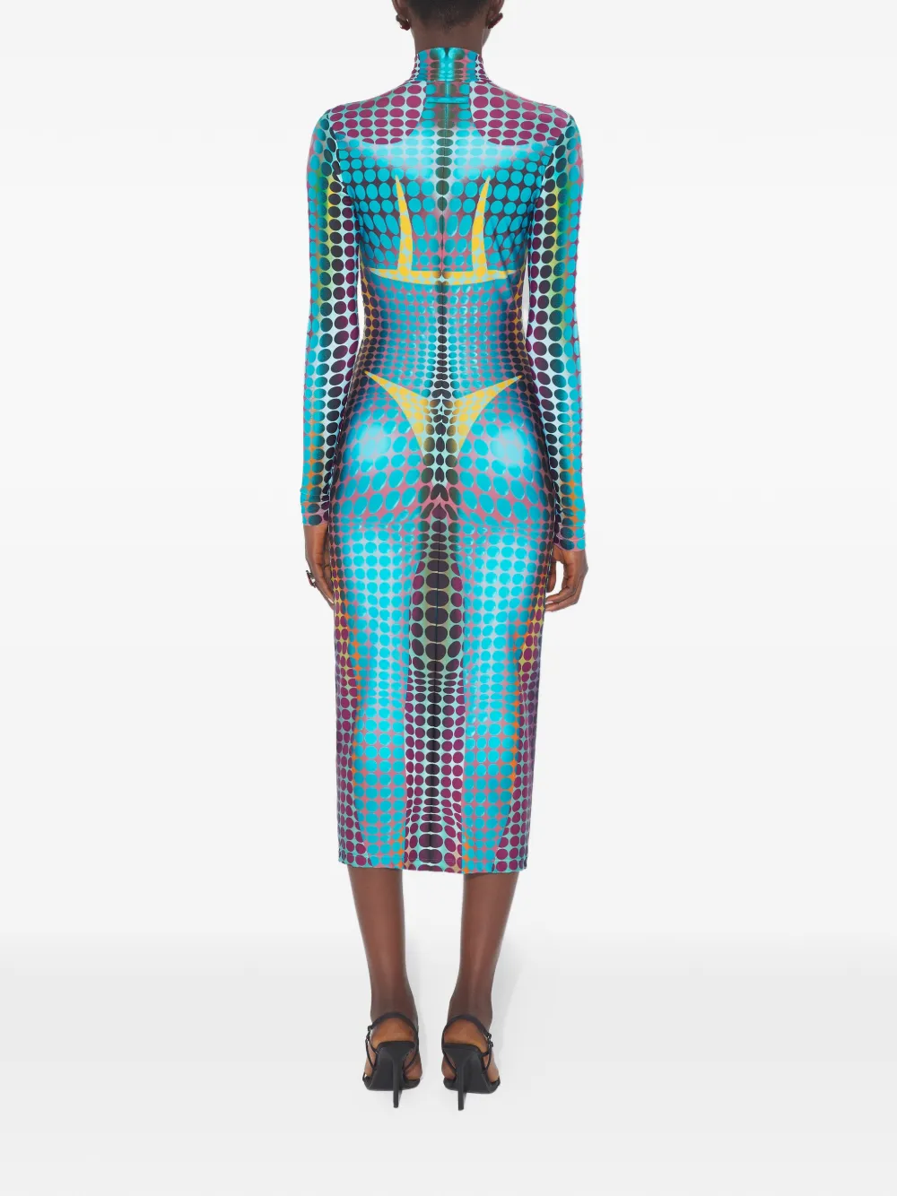 Jean Paul Gaultier Midi-jurk met stippen en hoge hals Blauw