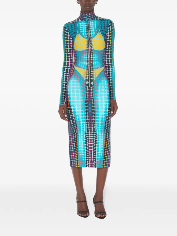 Jean Paul GAULTIER　ドット柄　キュプラブルゾン　薄手　40 Jean Paul Gaultier high-neck dots-print Midi Dress | Blue | FARFETCH