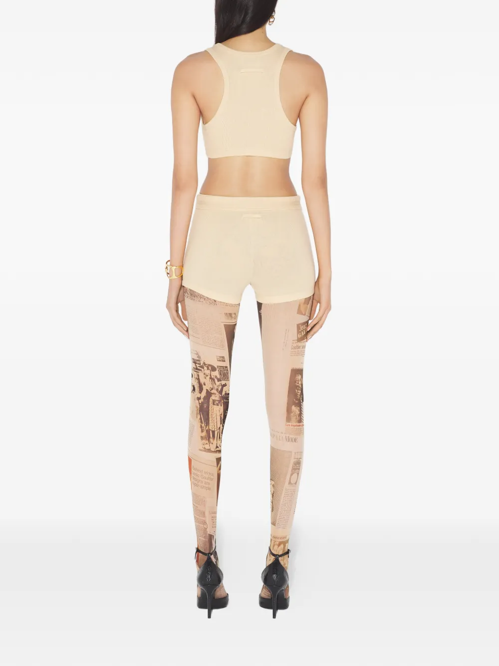 Jean Paul Gaultier Geribbelde shorts met Gaultier-patch Beige