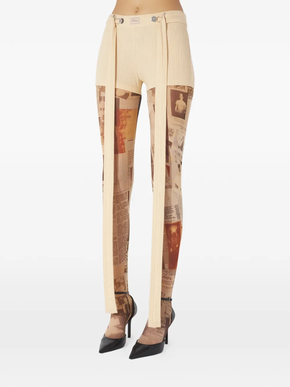 Jean Paul Gaultier Geribbelde shorts met Gaultier-patch Beige