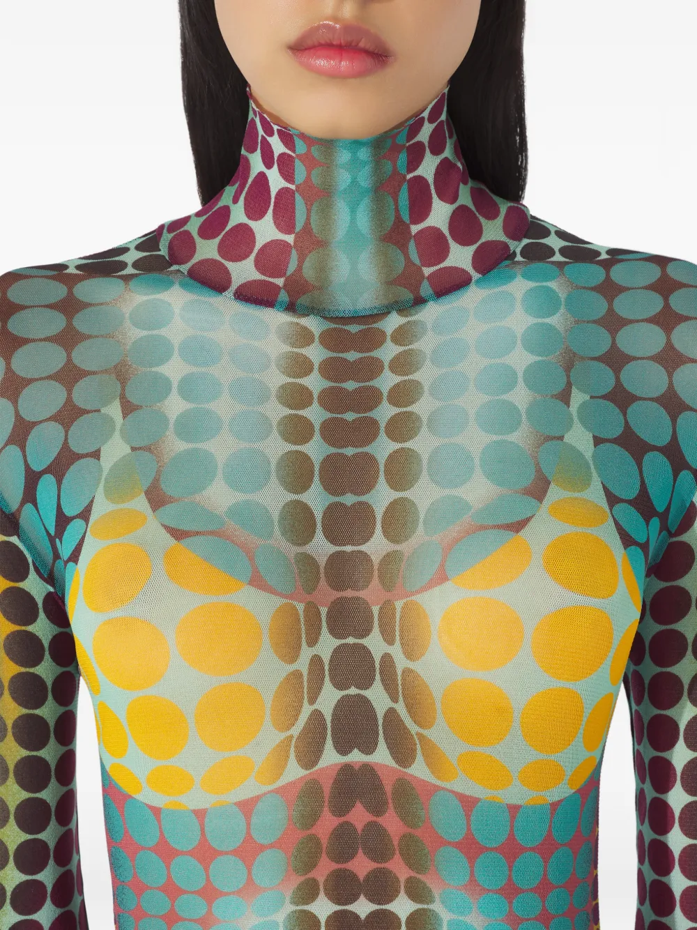 Jean Paul Gaultier High-neck Dots-print Top In Blue