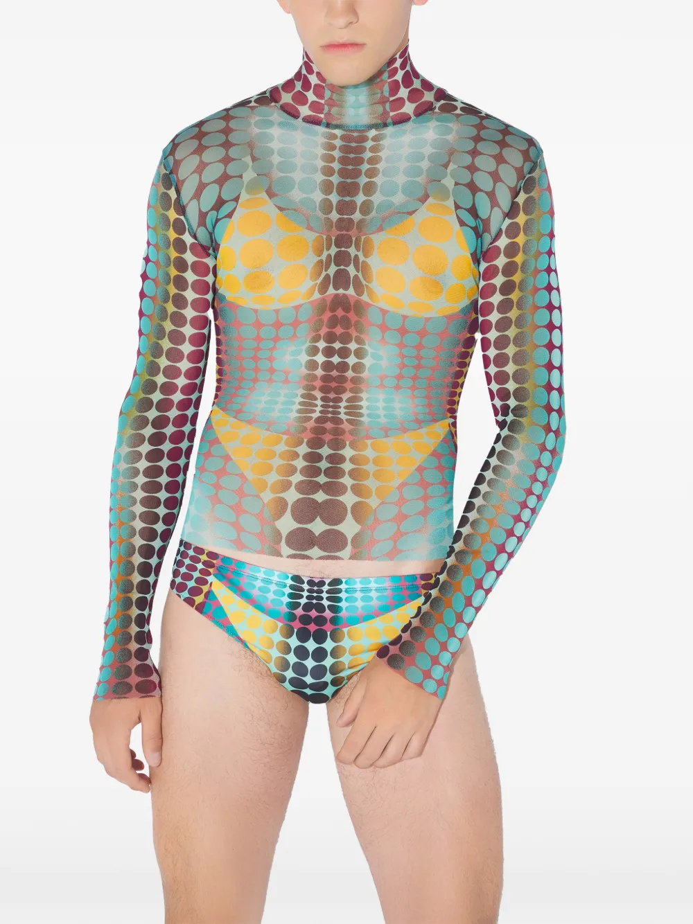 Jean Paul Gaultier High-neck Dots-print Top In Blue