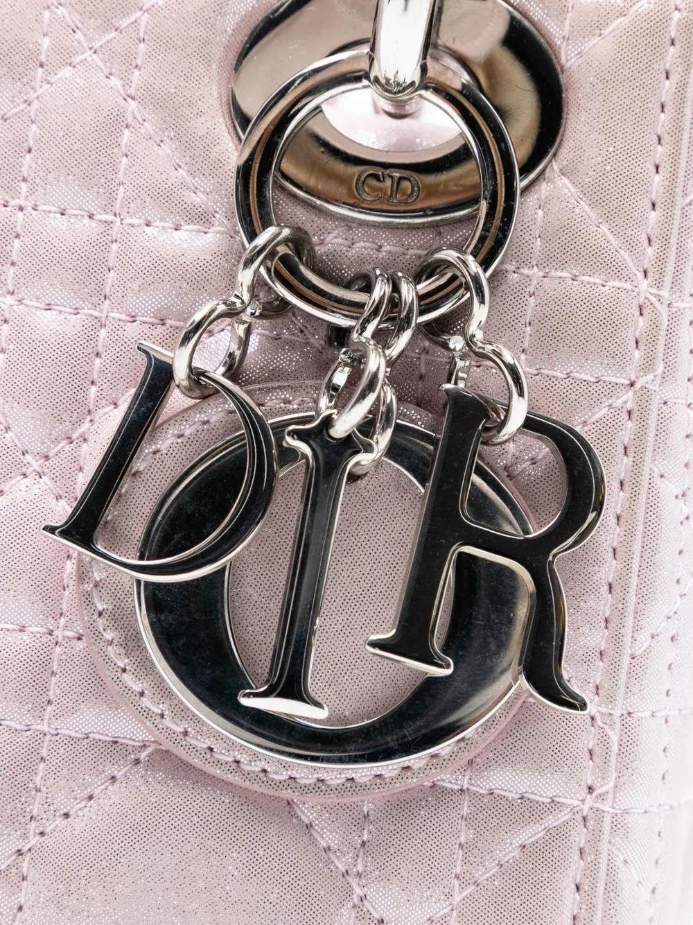 DIOR Pre-owned 2016 Mini Iridescent Lambskin Cannage Lady Satchel In Pink