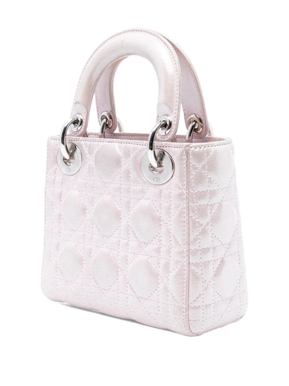 DIOR Pre-owned 2016 Mini Iridescent Lambskin Cannage Lady Satchel In Pink