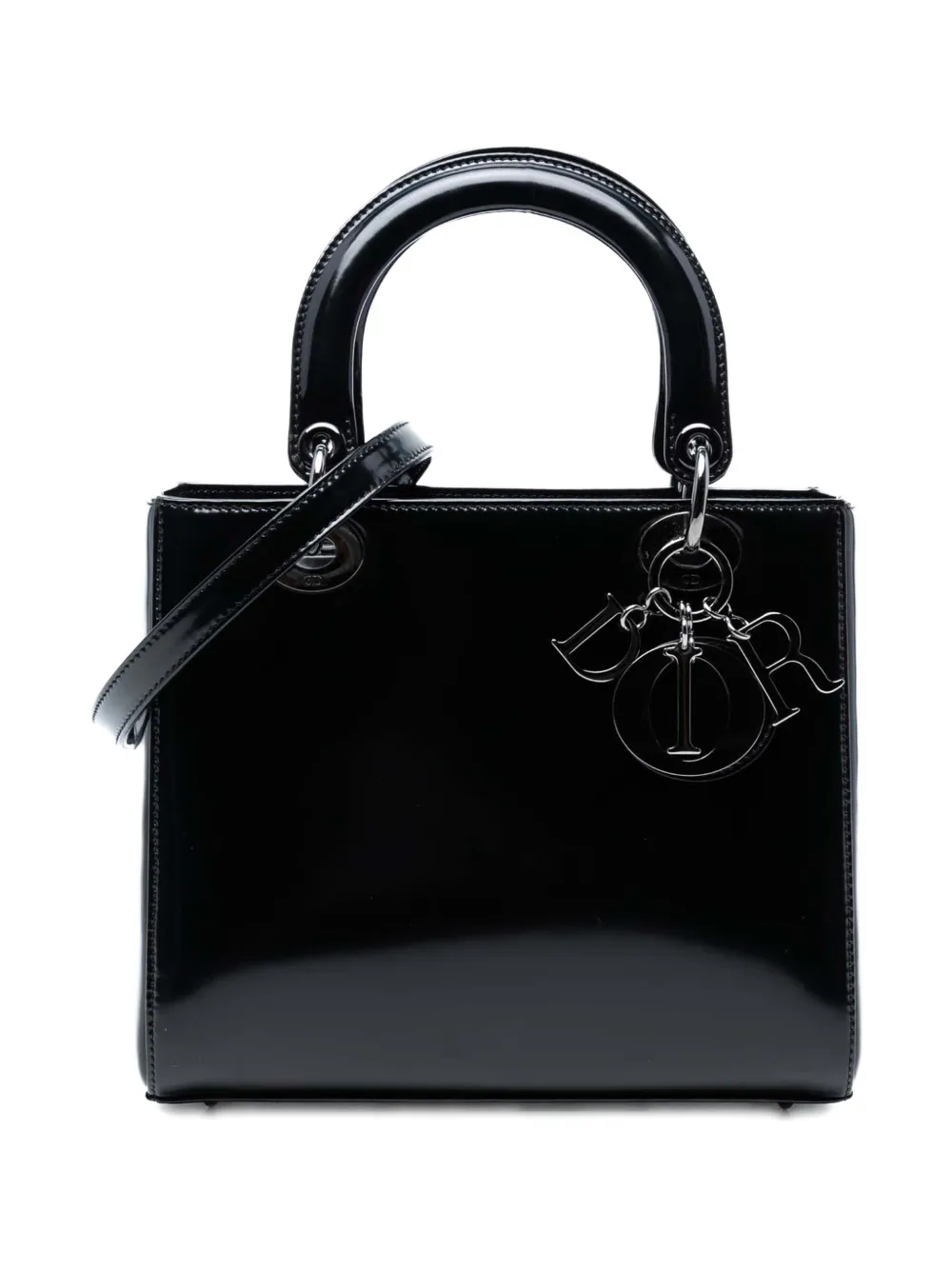 DIOR Pre-owned 2013 Medium Patent Lady Satchel In Black
