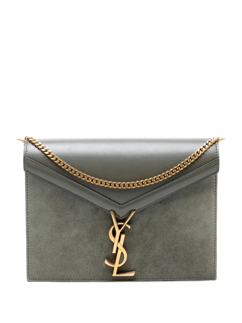SAINT LAURENT Pre-owned 2019 Suede And Calfskin Monogram Cassandra Clasp Bag Shoulder Bag In Gray