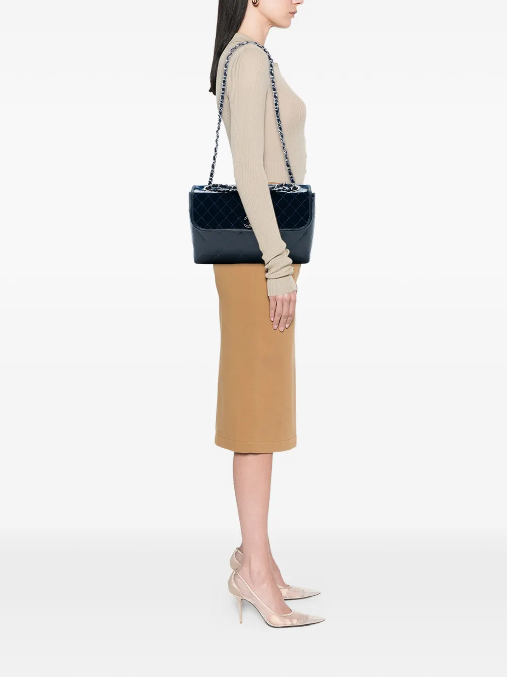 CHANEL Pre-owned 2011 Quilted Patent In The Business Flap Shoulder Bag In Blue