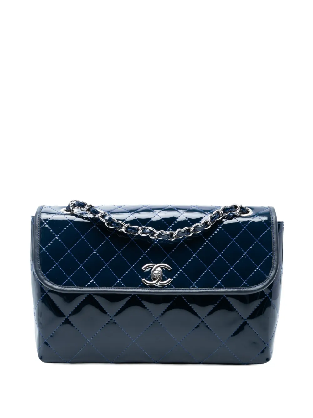 CHANEL Pre-owned 2011 Quilted Patent In The Business Flap Shoulder Bag In Blue