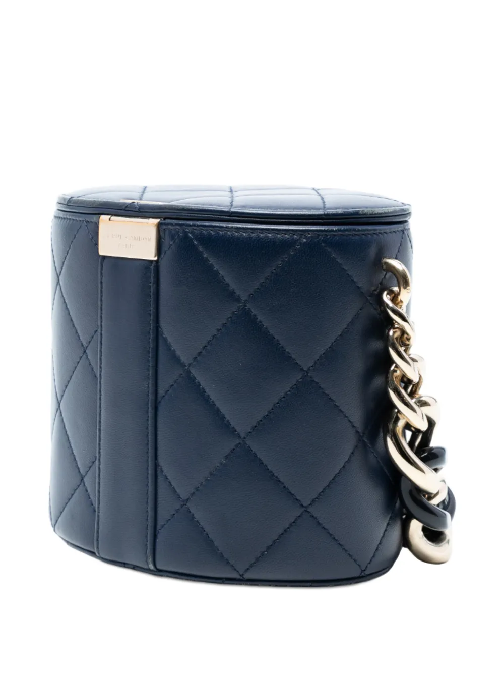 CHANEL Pre-owned 2019 Small Quilted Lambskin Resin Elegant Chain Tubular Vanity Case Crossbody Bag In Blue