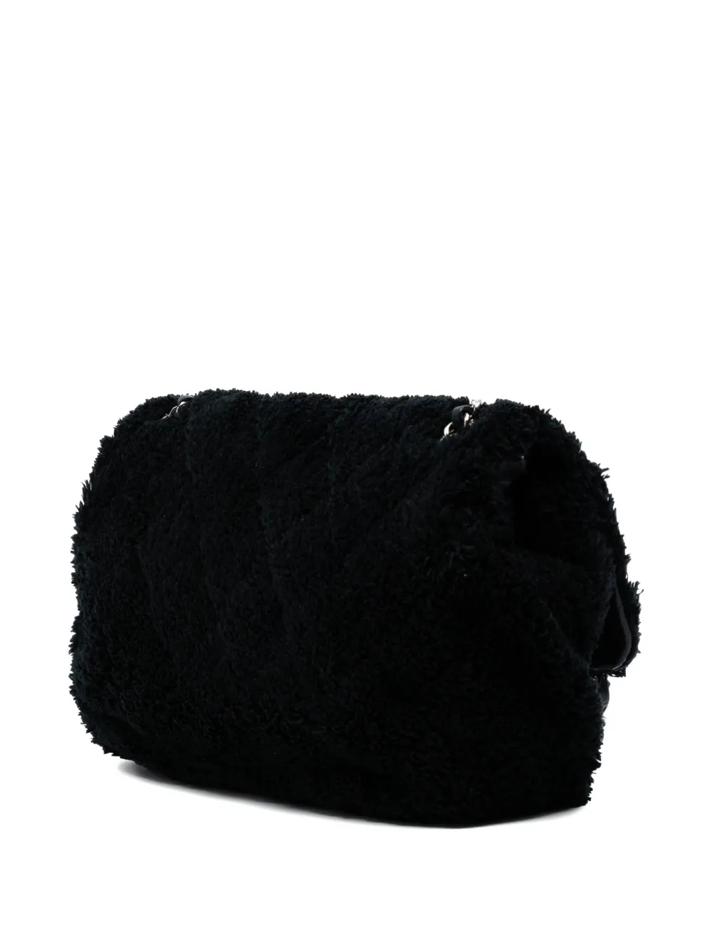 CHANEL Pre-owned 2019 Jumbo Quilted Shearling Single Flap Shoulder Bag In Black