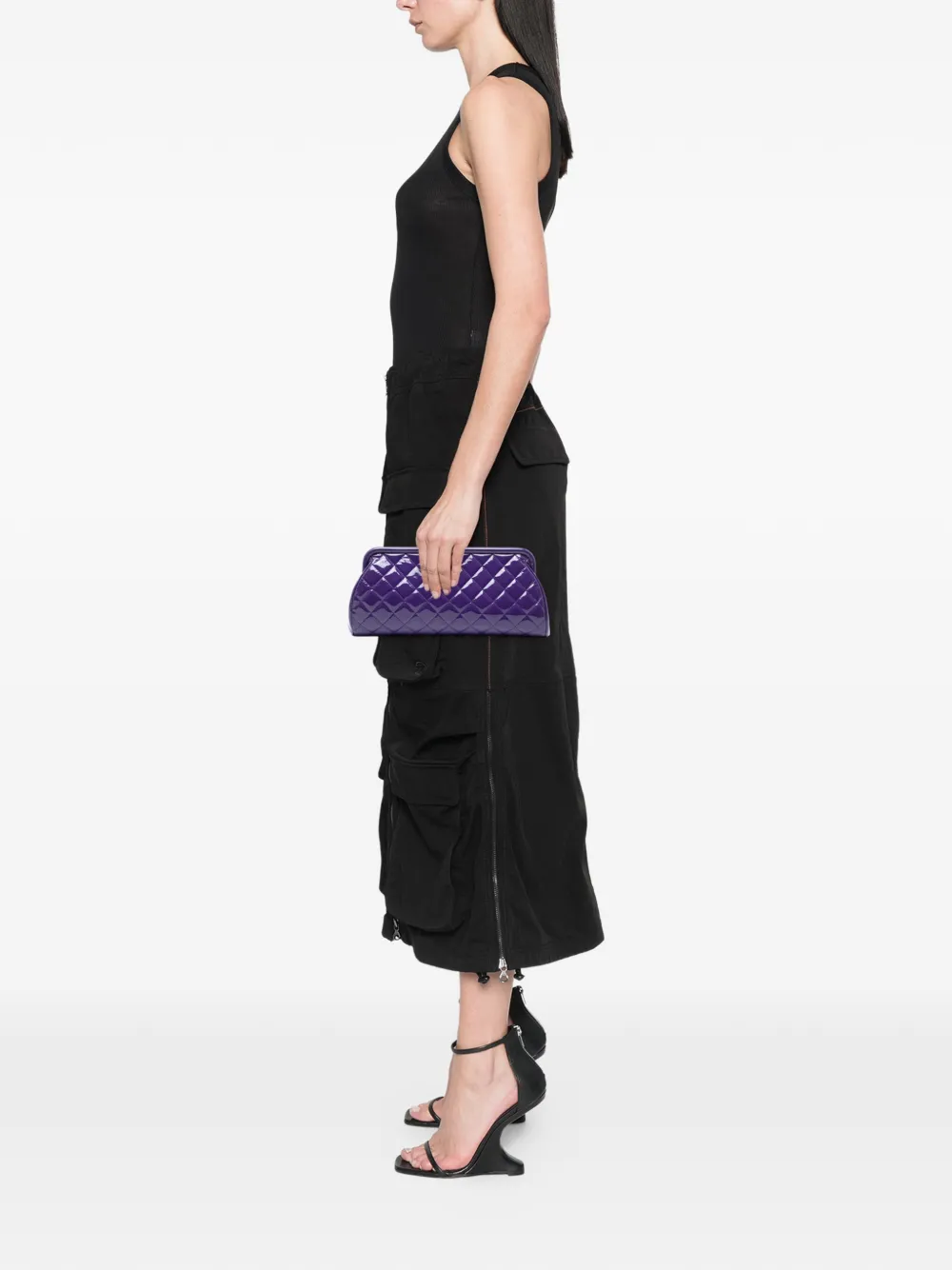 Pre-owned Chanel 2016-2017 Cc Quilted Patent Kiss Lock Clutch Bag In Purple