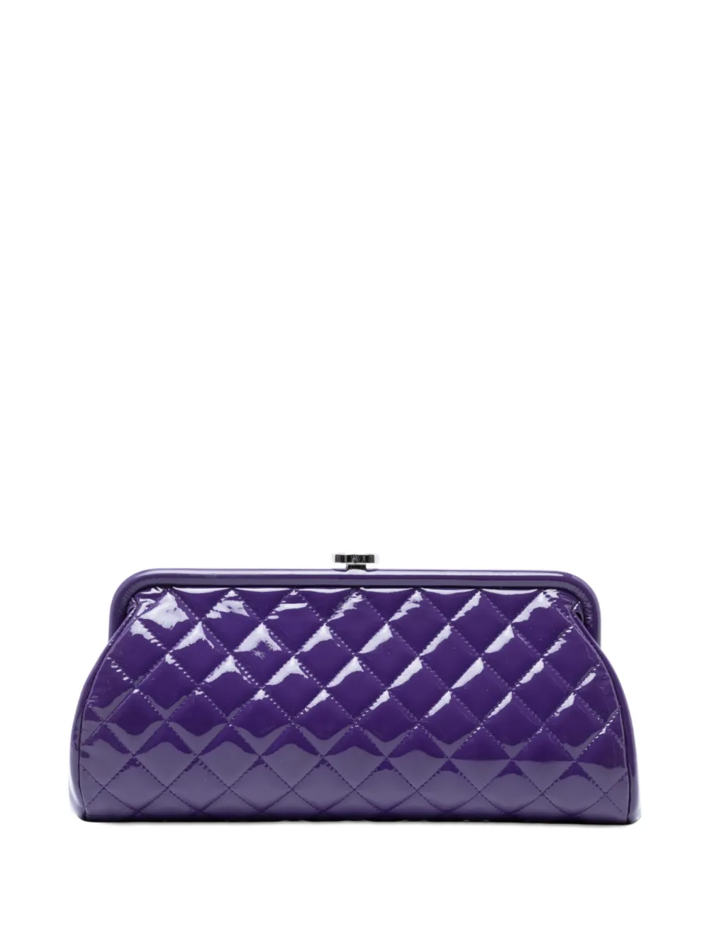 Pre-owned Chanel 2016-2017 Cc Quilted Patent Kiss Lock Clutch Bag In Purple