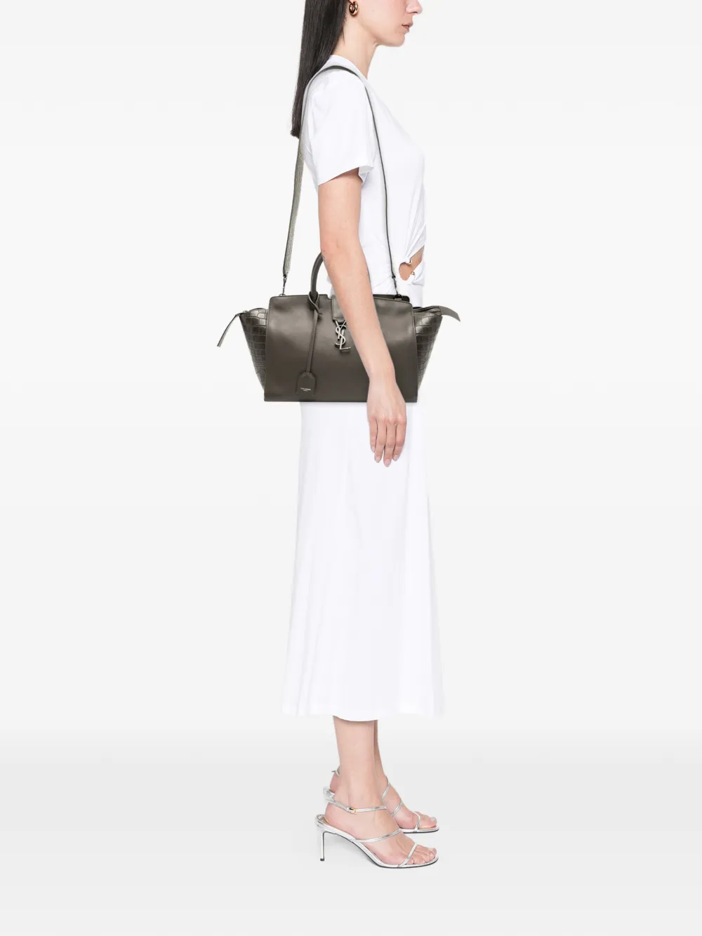 Saint Laurent Pre-Owned 2017 Small Croc Embossed Trimmed Leather Downtown Cabas satchel | Pre-Owned | Image 2