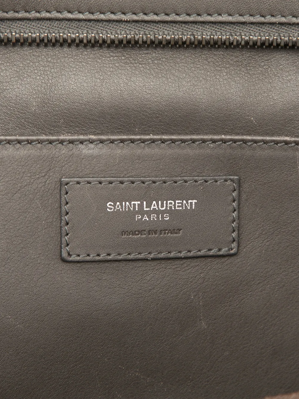 Pre-owned Saint Laurent 2017 Small Croc Embossed Trimmed Leather Downtown Cabas Satchel In Gray