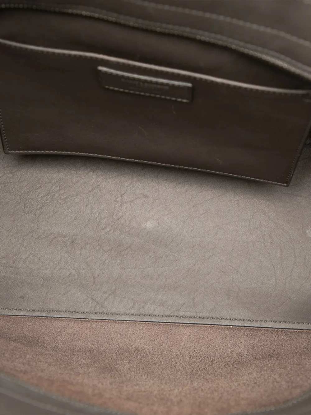 Pre-owned Saint Laurent 2017 Small Croc Embossed Trimmed Leather Downtown Cabas Satchel In Gray