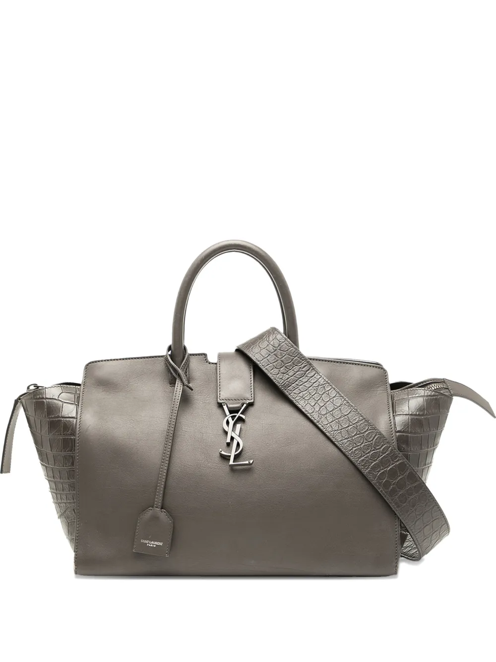 Saint Laurent Pre-Owned 2017 Small Croc Embossed Trimmed Leather Downtown Cabas satchel | Grey | Image 1