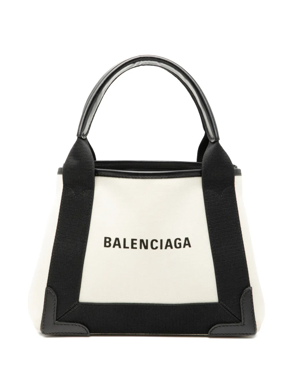 Pre-owned Balenciaga 2021 Canvas Navy Cabas Xs Satchel In White