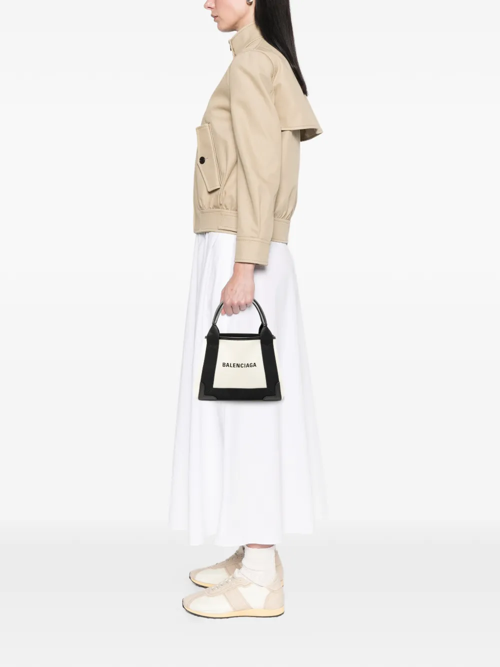 Pre-owned Balenciaga 2021 Canvas Navy Cabas Xs Satchel In White