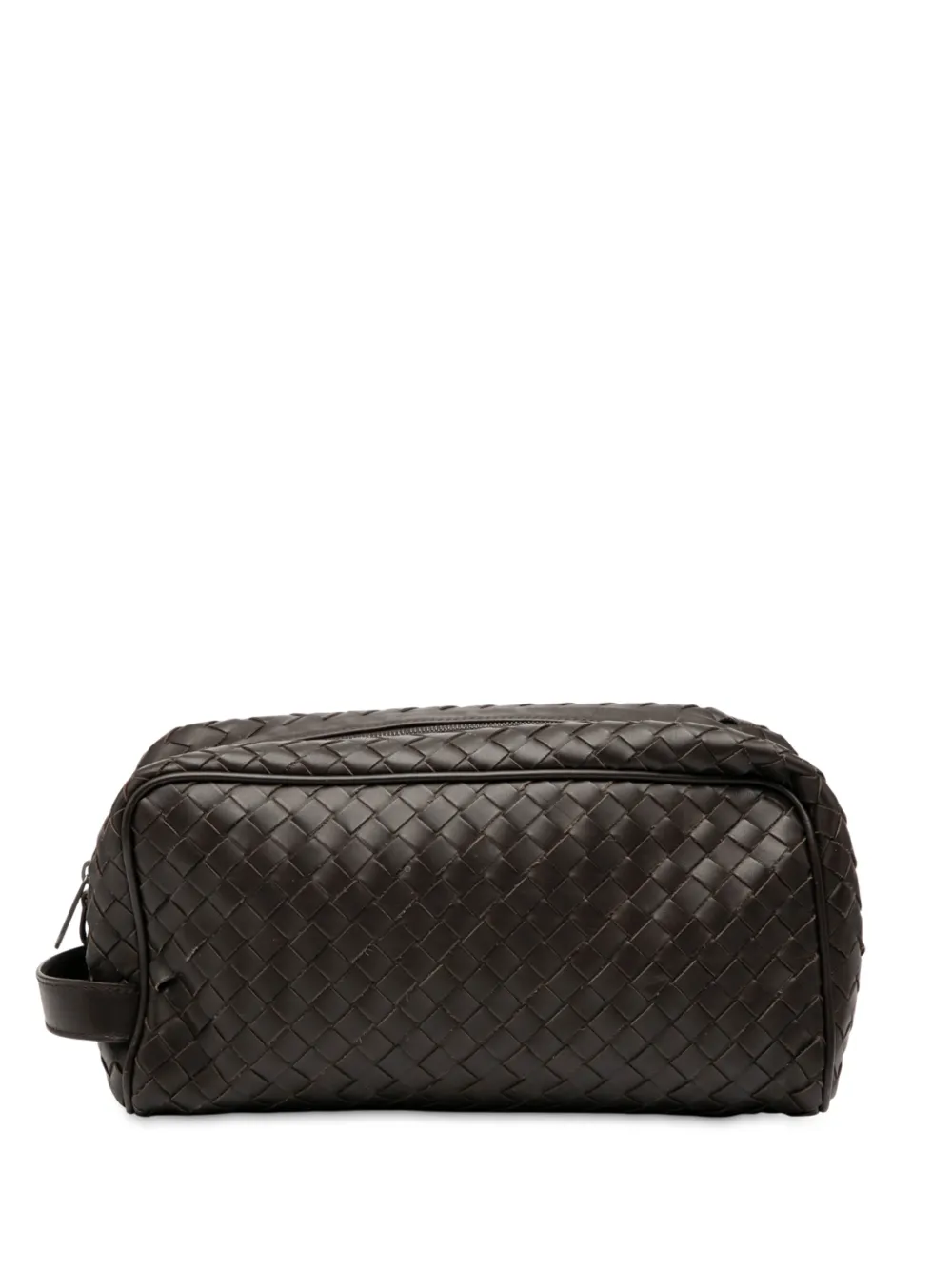 Pre-owned Bottega Veneta 2000-2007 Calfskin Intrecciato Travel Pouch Clutch Bag In Brown