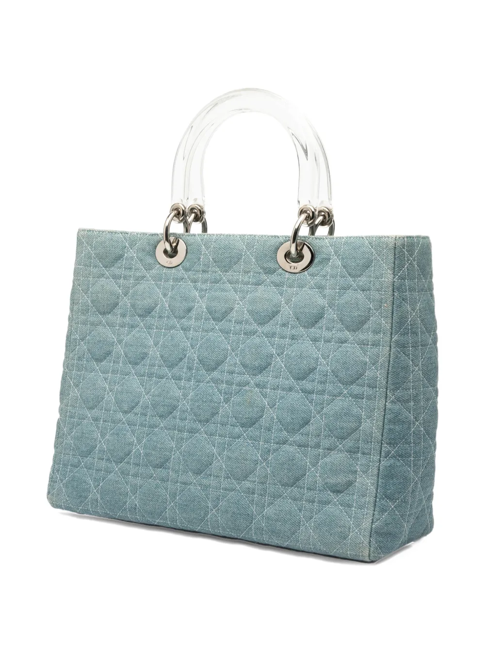 Pre-owned Dior 1999 Large Denim Cannage Acrylic Handles Lady  Satchel In Blue