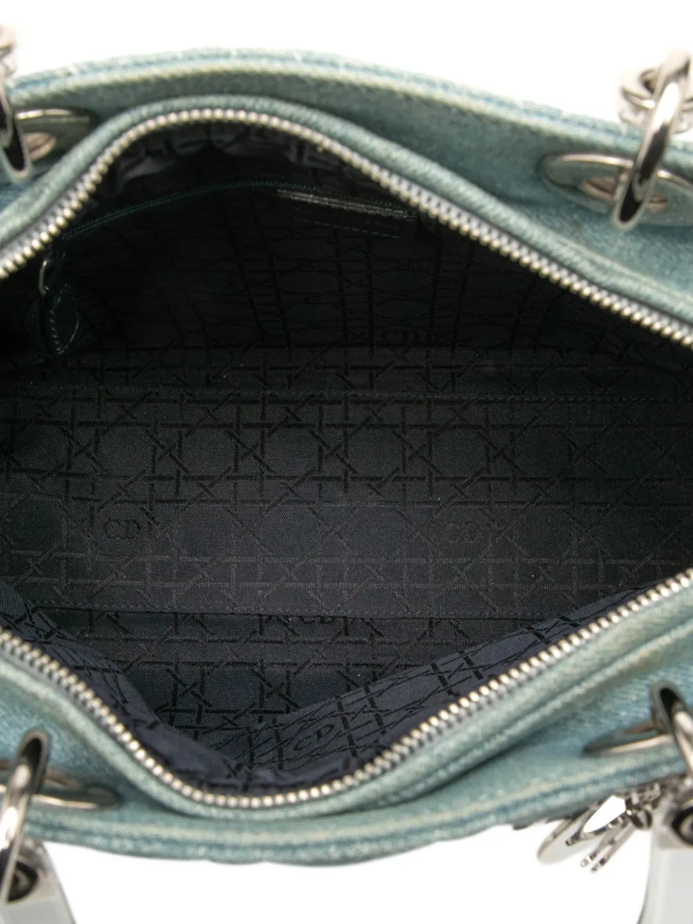 Pre-owned Dior 1999 Large Denim Cannage Acrylic Handles Lady  Satchel In Blue