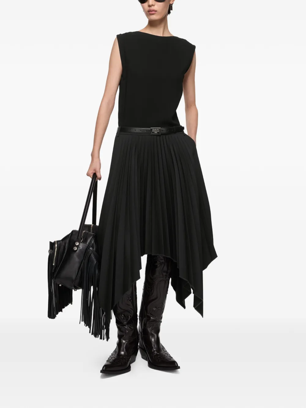 Acne Studios pleated asymmetrical-hem midi dress - Zwart