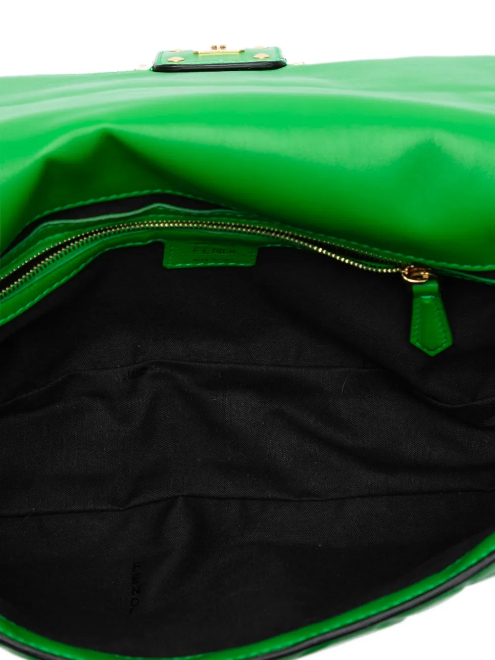 FENDI Pre-owned 2010-2025 Zucca Embossed Leather Baguette Satchel In Green