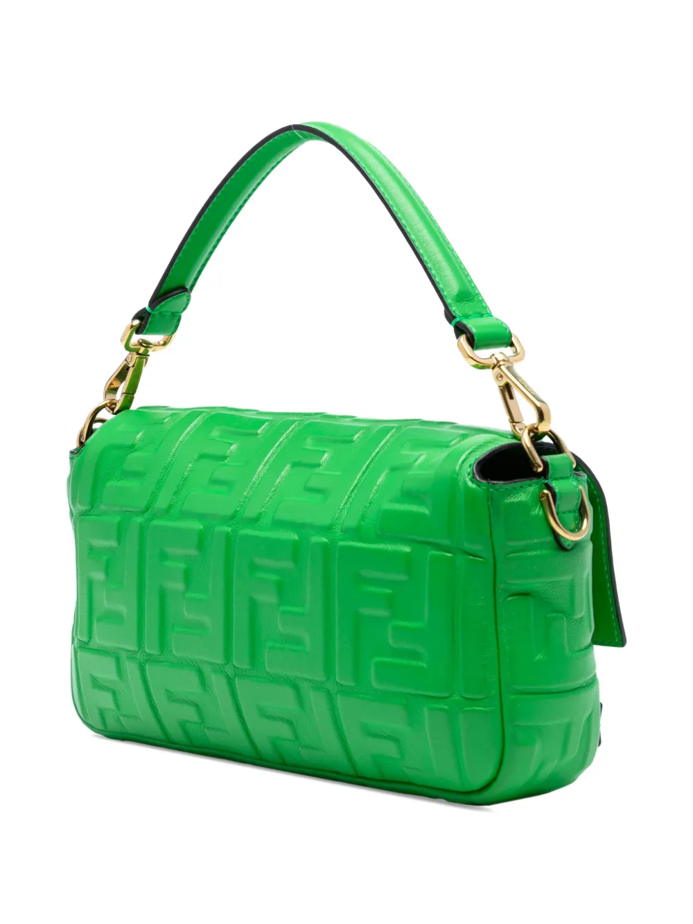 FENDI Pre-owned 2010-2025 Zucca Embossed Leather Baguette Satchel In Green