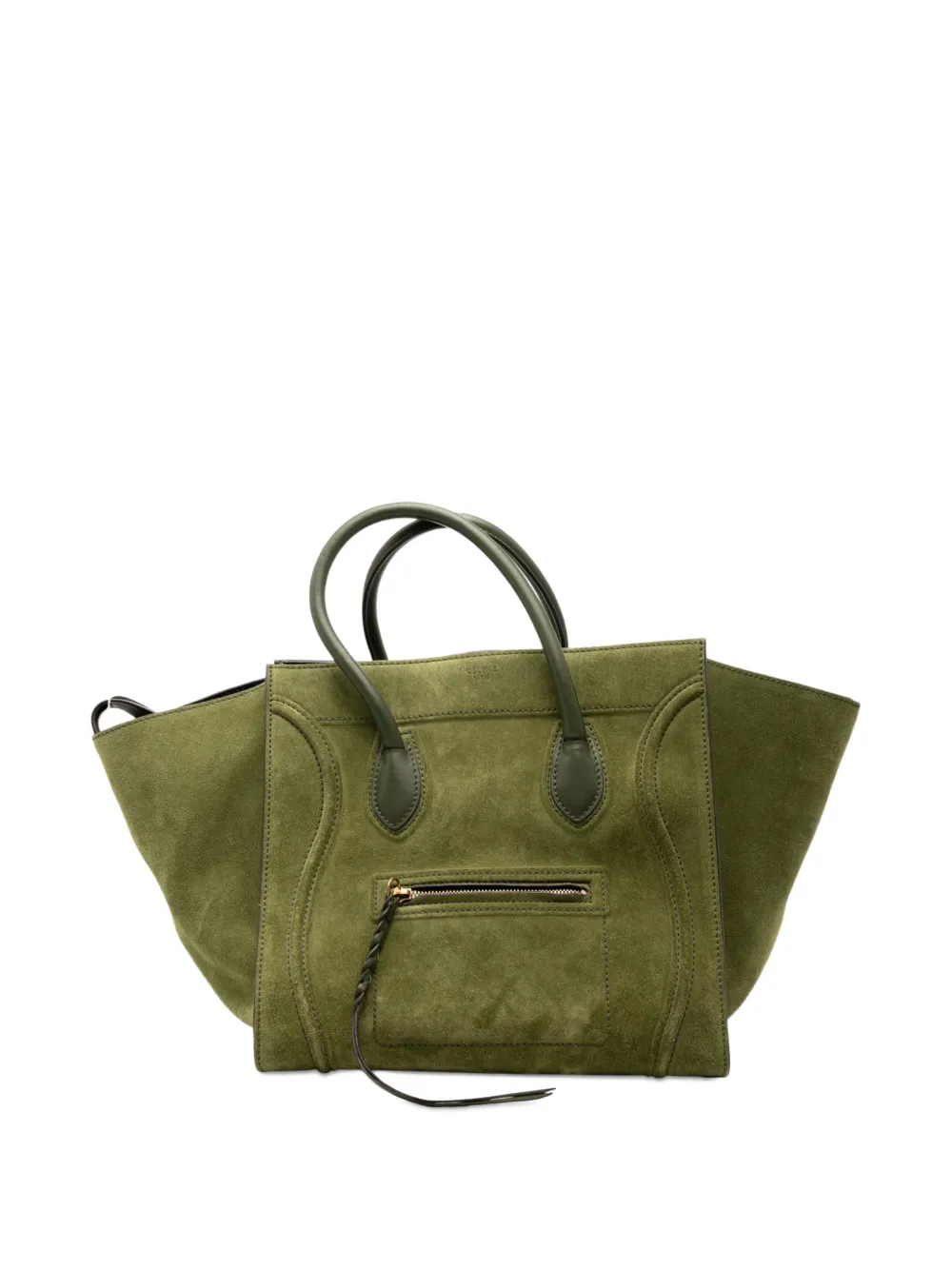 Pre-owned Celine 2012 Medium Suede Phantom Luggage Tote Bag In Green