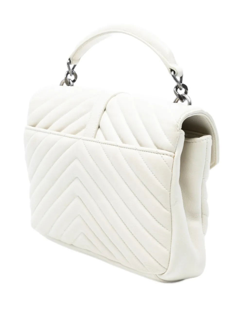 Pre-owned Saint Laurent 2017 Medium Chevron Sheepskin Monogram College Satchel In White