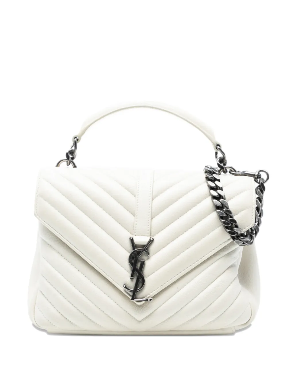 Saint Laurent Pre-Owned 2017 Medium Chevron Sheepskin Monogram College satchel | 白色 | Image 1