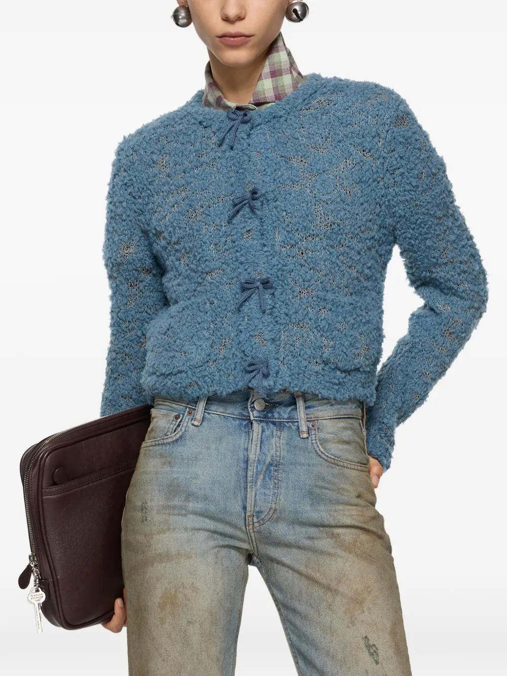 Acne Studios bow-detail cardigan - Marrone