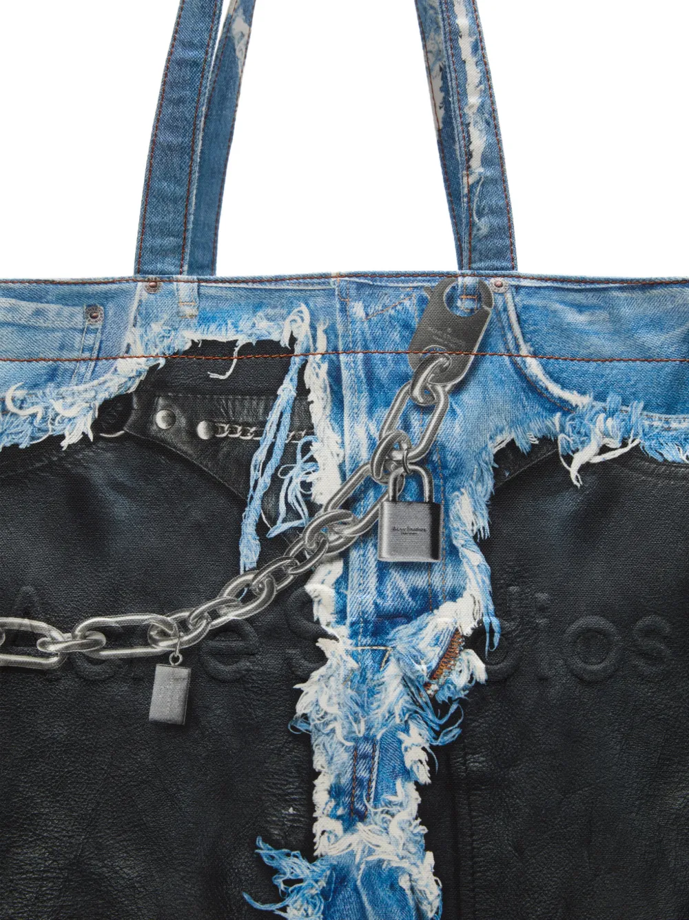 Acne Studios Shopper met denim-print Blauw