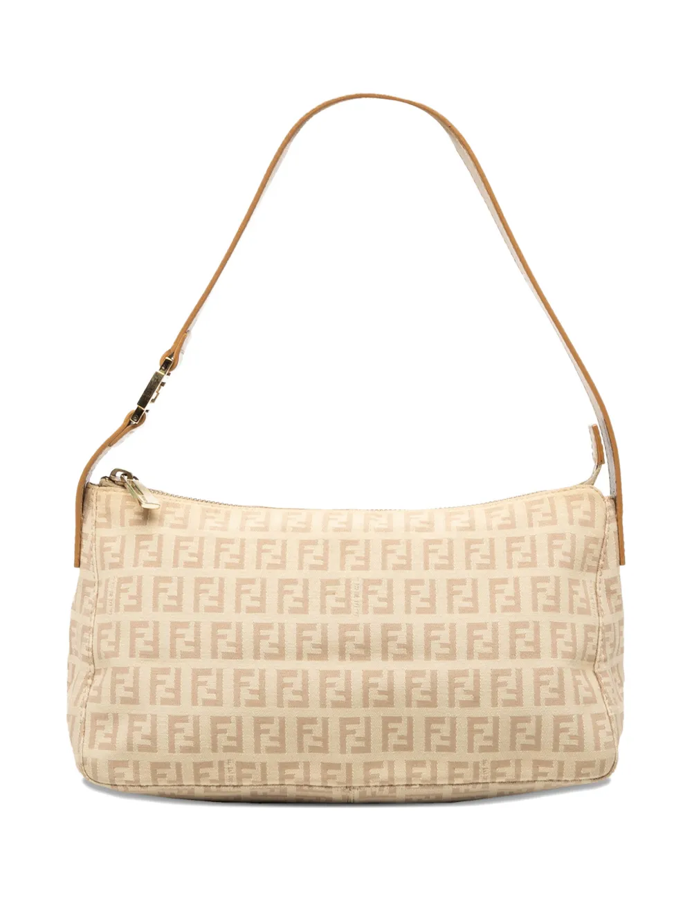Pre-owned Fendi 2000-2010 Zucchino Canvas Pochette Shoulder Bag In Brown