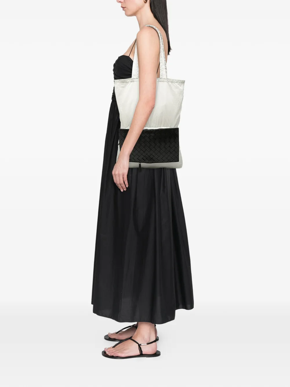 Pre-owned Bottega Veneta 2012-2025 Intrecciato Trimmed Nylon Eco Tote Bag In White