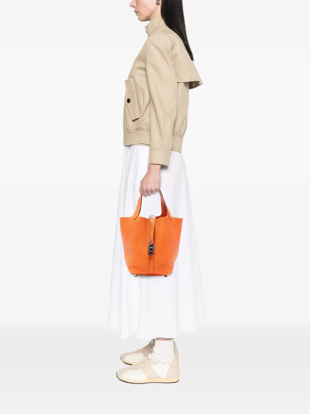 Pre-owned Hermes 2010 Clemence Picotin Lock 18 Handbag In Orange