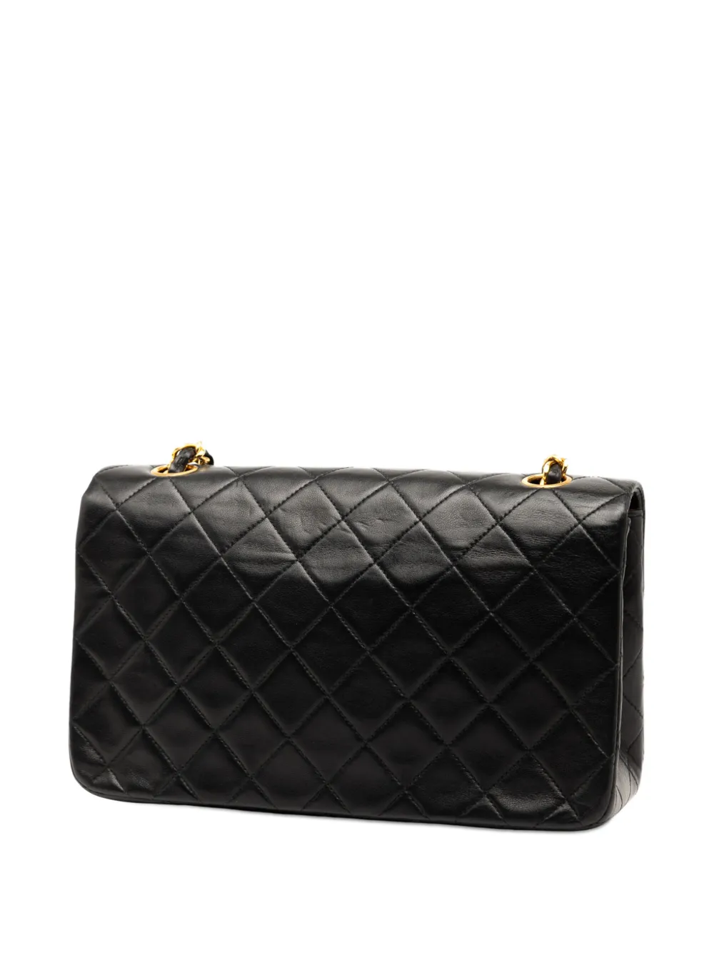 Pre-owned Chanel 1989-1991 Medium Quilted Lambskin Full Flap Crossbody Bag In Black