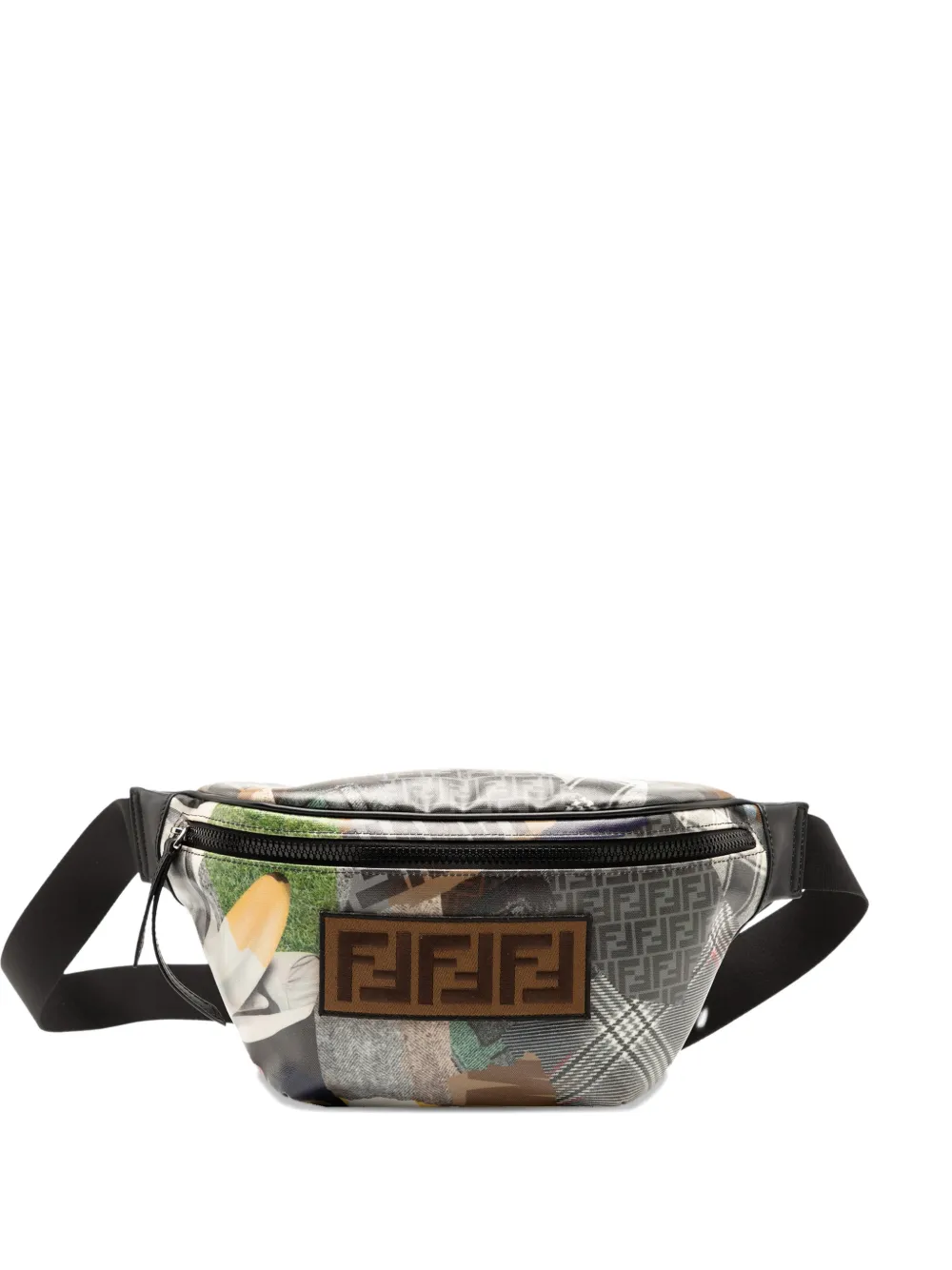 Click to view more detailed imagery on our partner's website Pre-owned Fendi 2010-2025 Hey Reilly Zucca Ff 1974 Coated Canvas Belt Bag In Gray