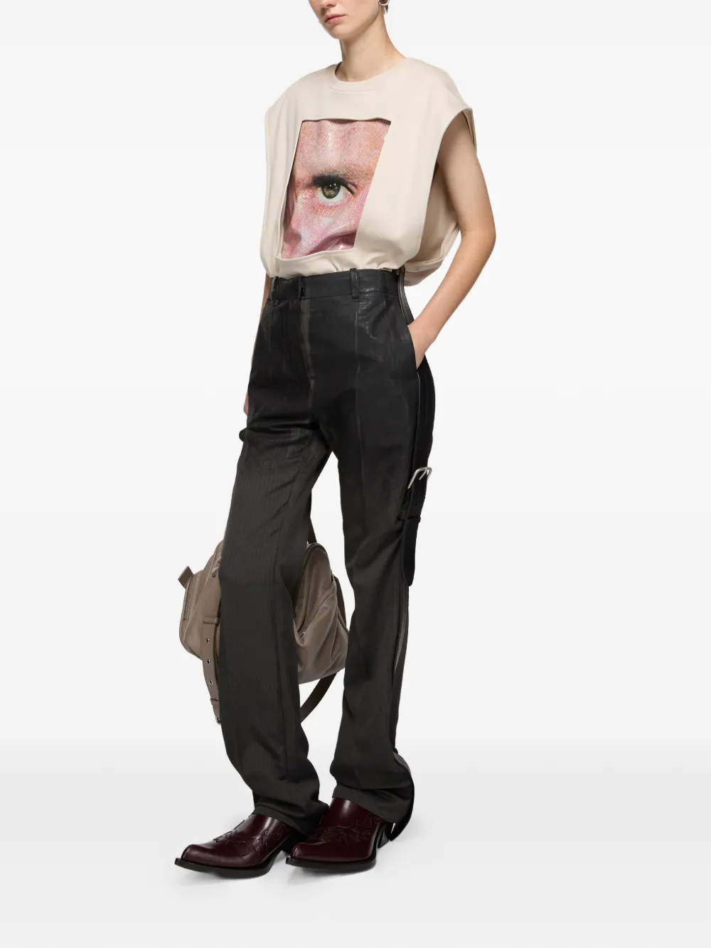 Acne Studios Mouwloos T-shirt met logoprint Beige