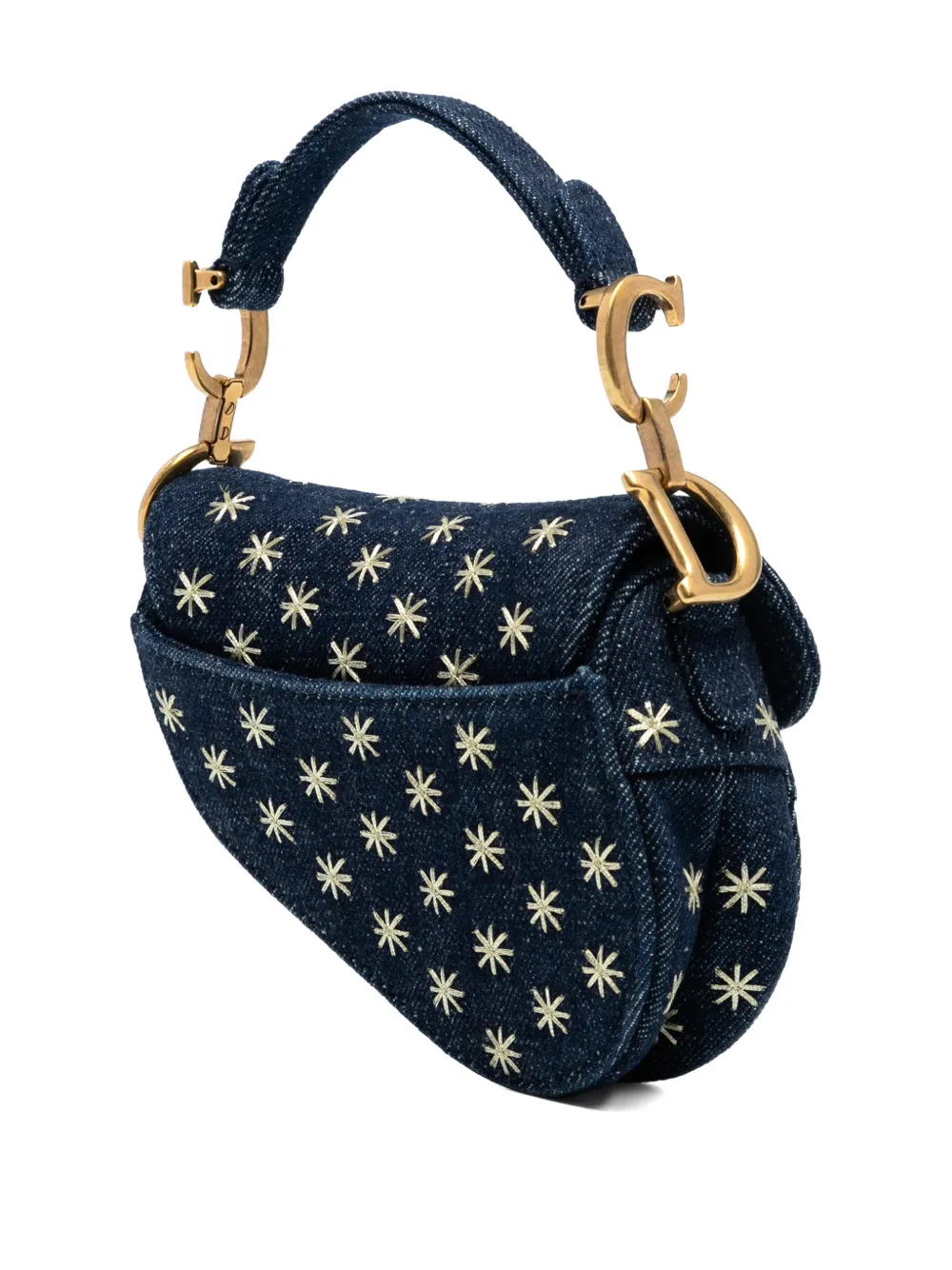 Pre-owned Dior 2022 Micro Denim Embroidered Saddle Bag Satchel In Blue