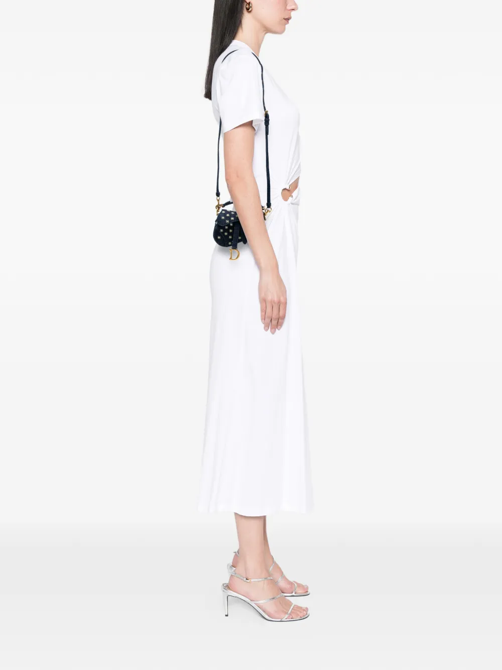 Pre-owned Dior 2022 Micro Denim Embroidered Saddle Bag Satchel In Blue