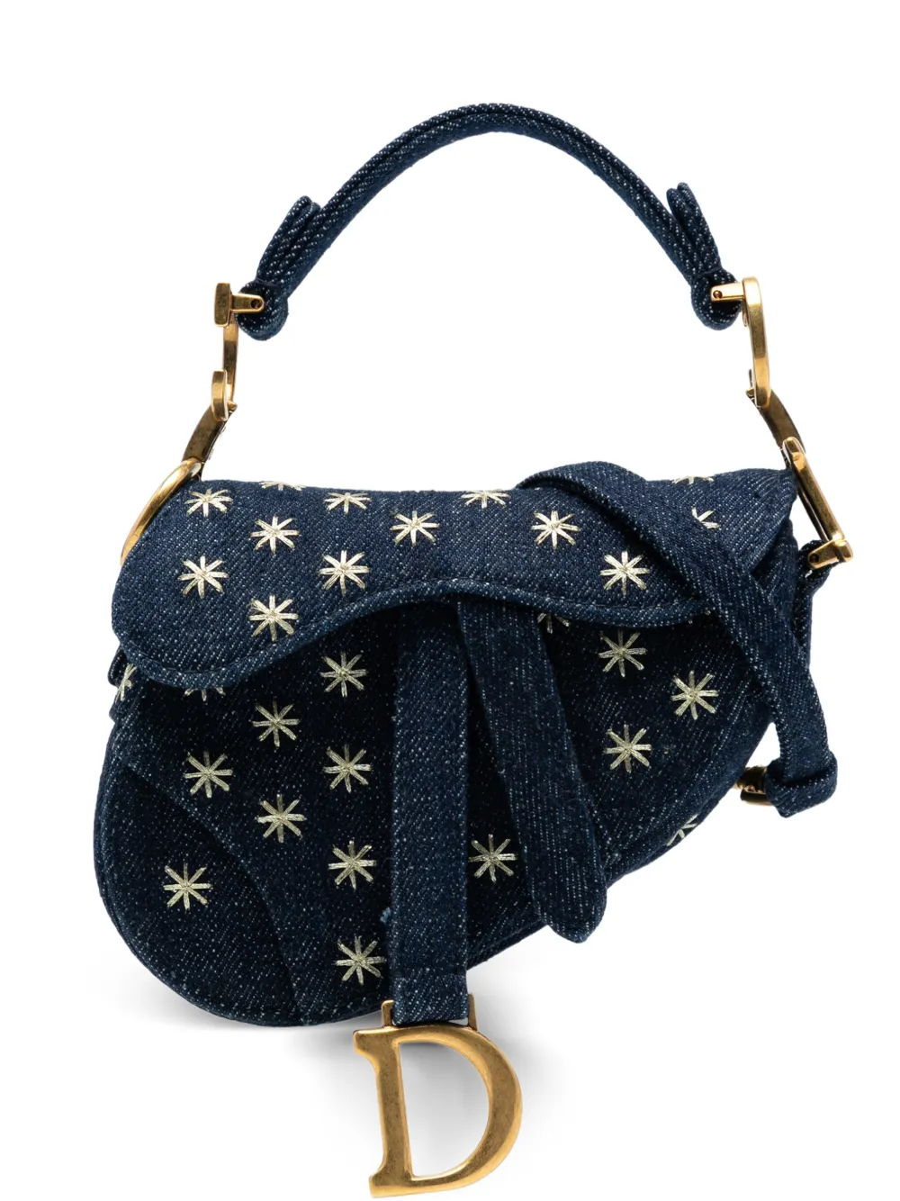 Christian Dior Pre-Owned 2022 Micro Denim Embroidered Saddle Bag satchel | Blue | Image 1