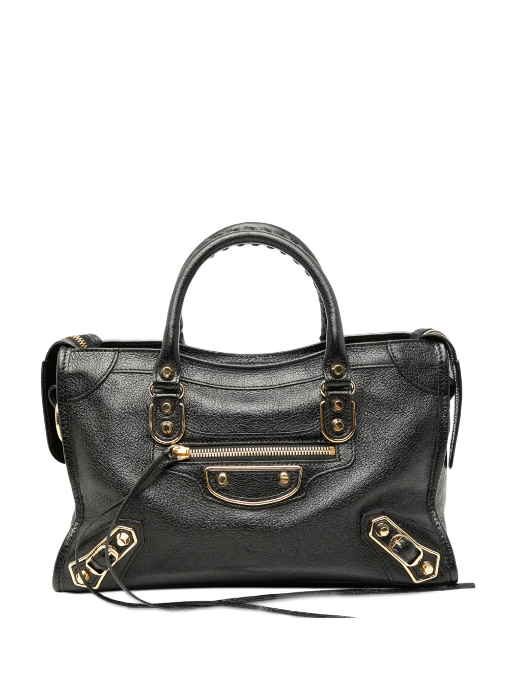 Click to view more detailed imagery on our partner's website Pre-owned Balenciaga 2017 Small Chevre Motocross Classic Metallic Edge City Satchel In Black