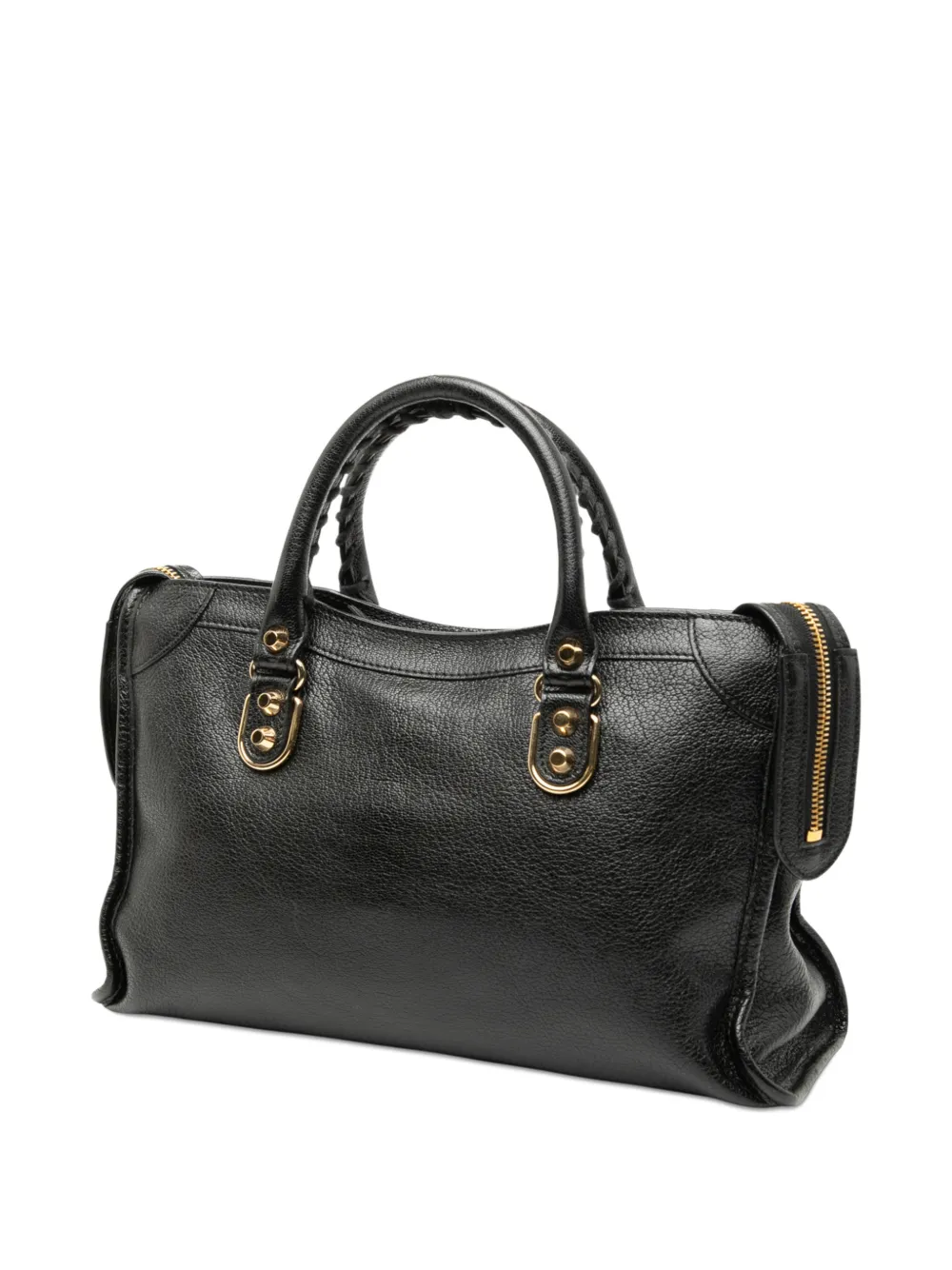 BALENCIAGA Pre-owned 2017 Small Chevre Motocross Classic Metallic Edge City Satchel In Black