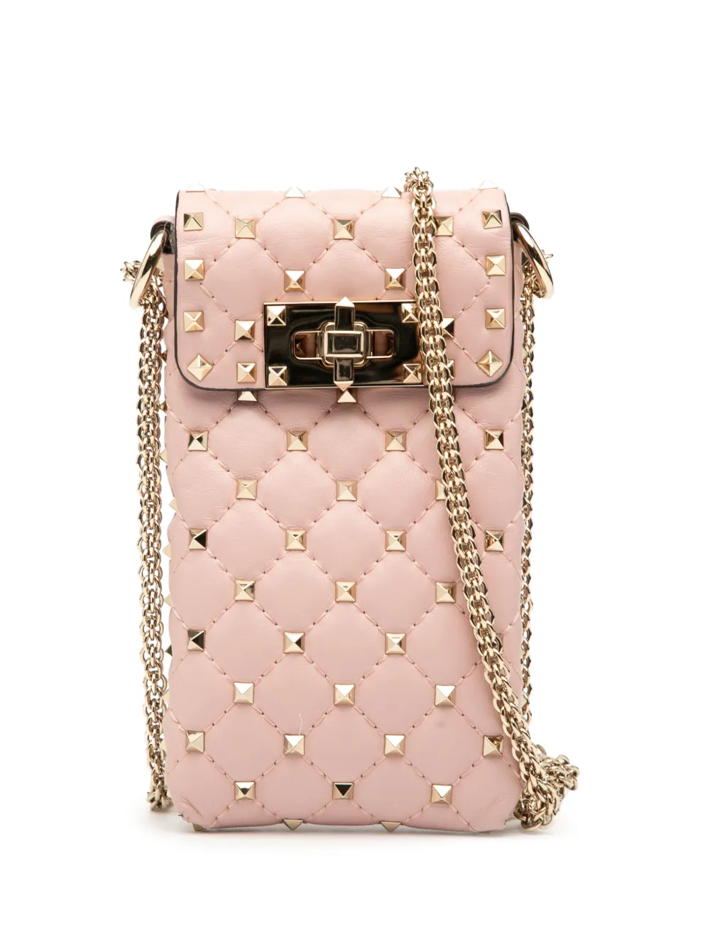 VALENTINO GARAVANI Pre-owned 2000-2017 Lambskin Rockstud Spike Phone Case Crossbody Bag In Pink