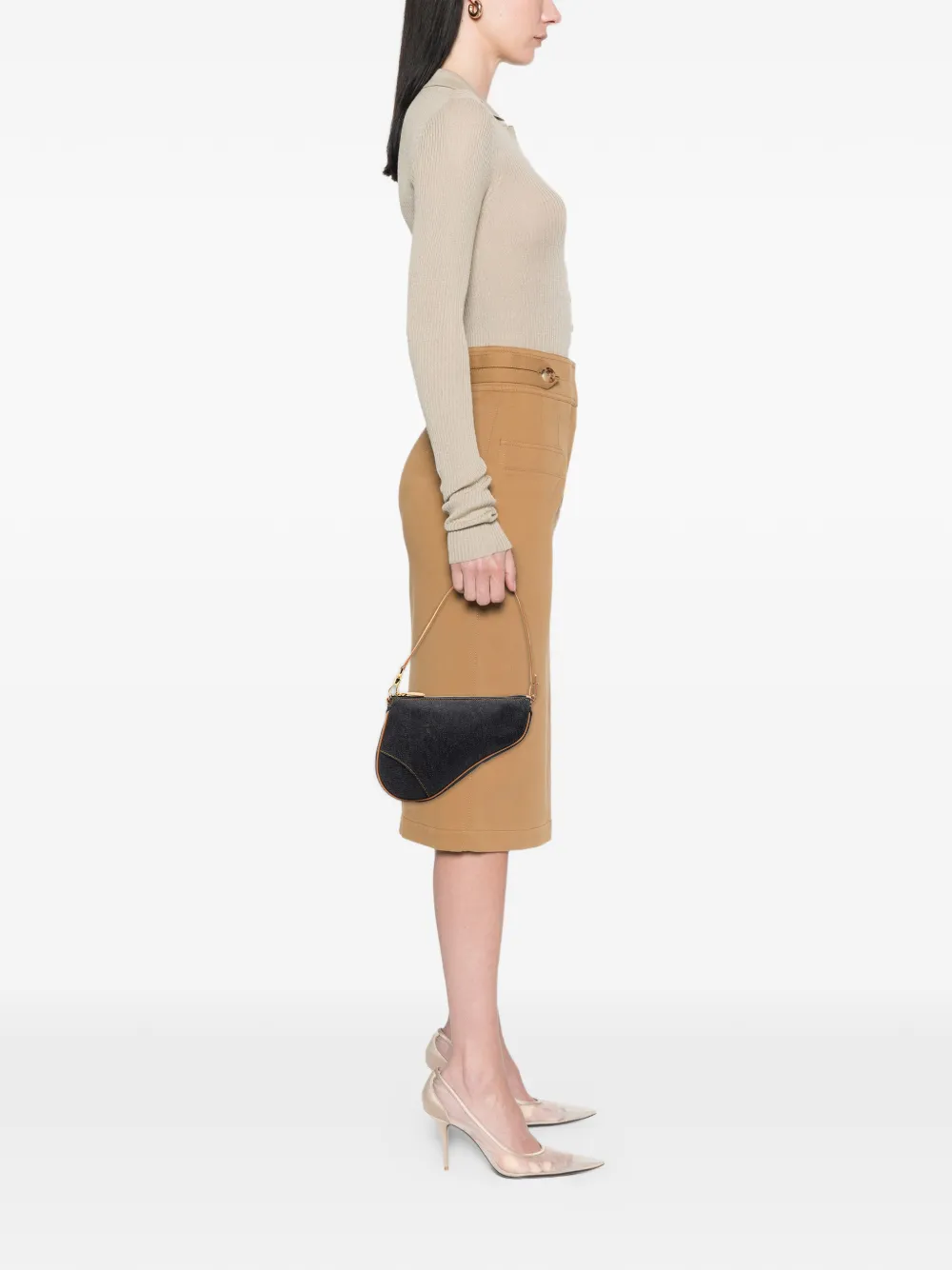 Pre-owned Dior 2001 Mini Denim Saddle Pochette Shoulder Bag In Blue