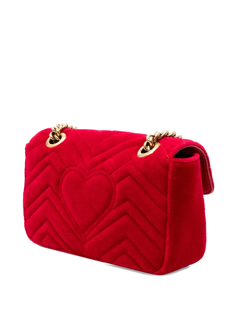 GUCCI Pre-owned 2016-2025 Small Gg Marmont Matelasse Velvet Shoulder Bag In Red