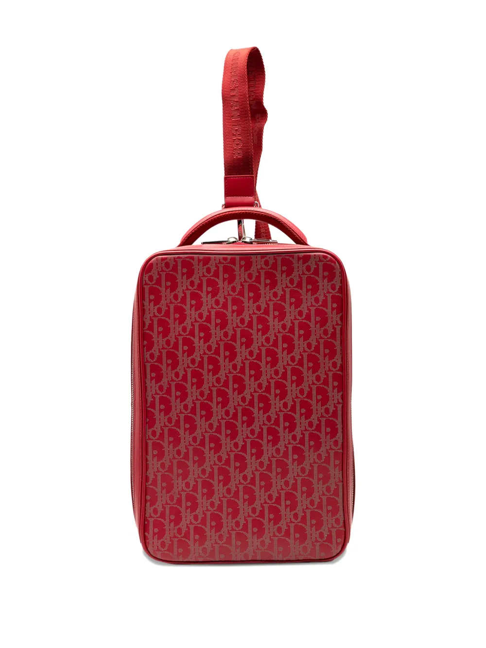 Pre-owned Dior 2021 Oblique Perforated Calfskin Galaxy World Tour Shoe Case Satchel In Red