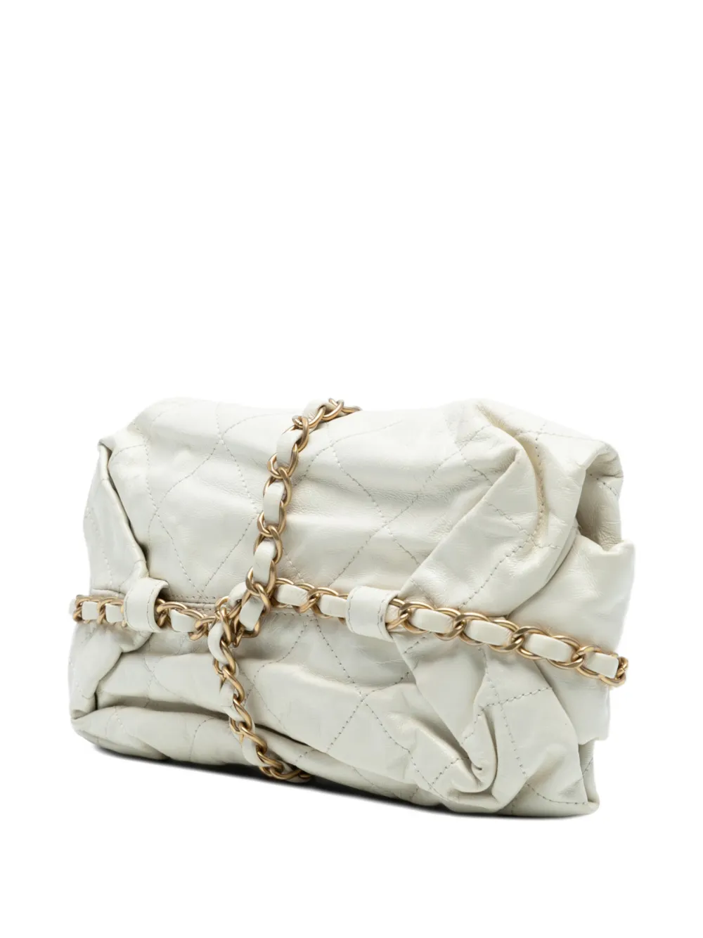 Pre-owned Chanel 2012 Quilted Calfskin Midnight Swim Baluchon Bag Shoulder Bag In White