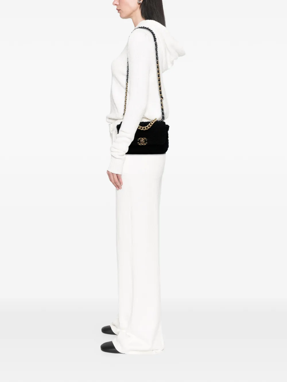 CHANEL Pre-owned 2020 Medium Tweed 19 Flap Satchel In Black